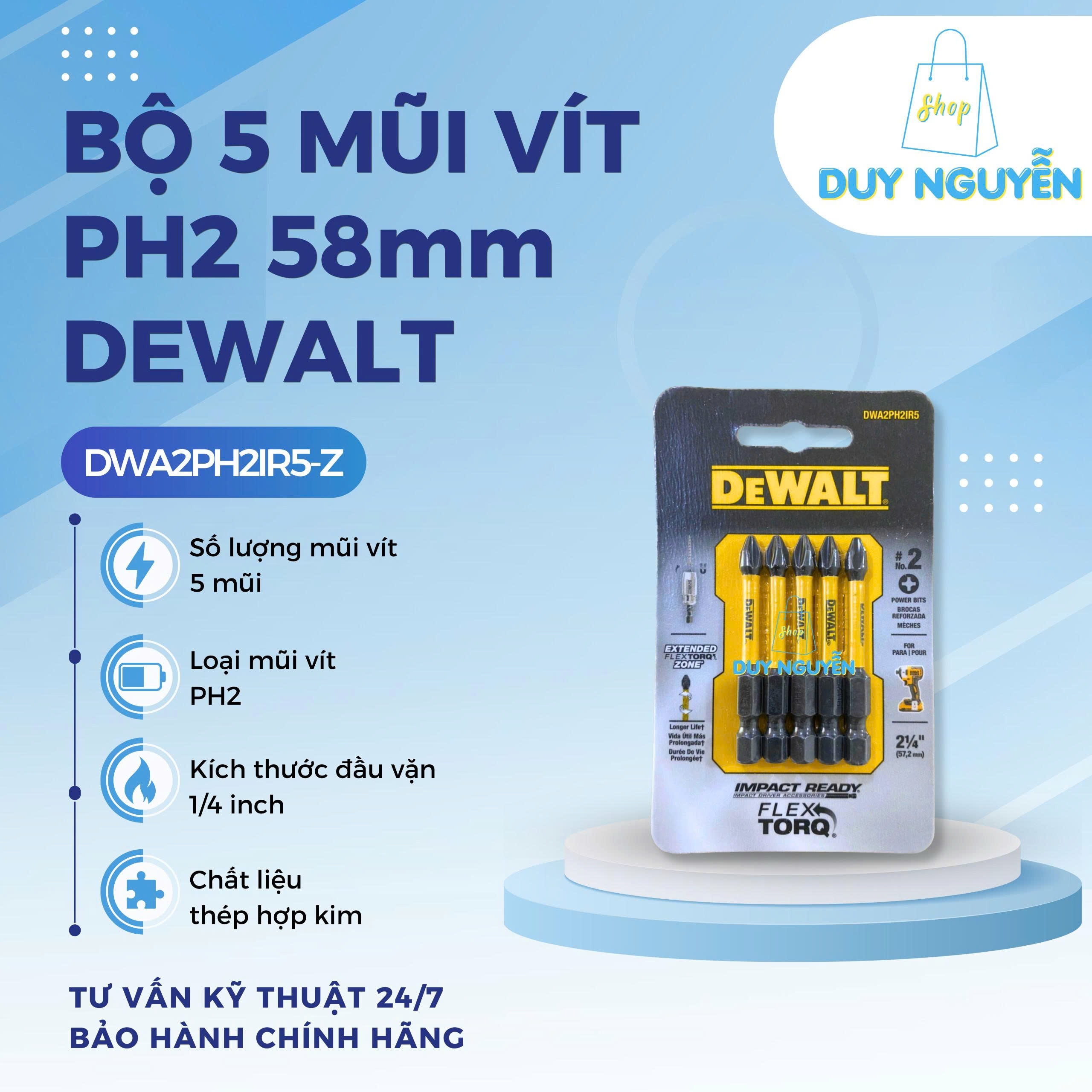 Bộ 5 mũi vít PH2 58mm - Công Ty TNHH Một Thành Viên Kỹ Thuật Hàn Duy Nguyễn
